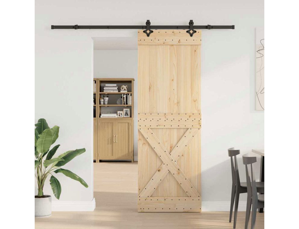 Puerta corredera con herrajes madera maciza de pino 80x210 cm Domiona-domiona