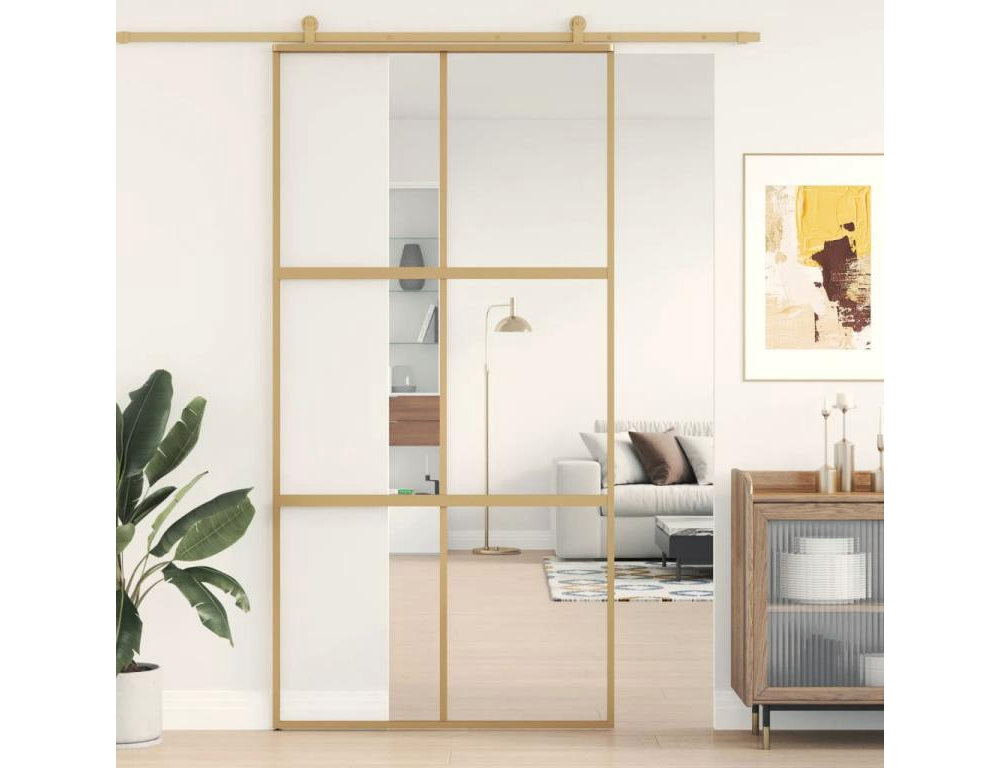 Puerta corredera dorada 102,5x205cm cristal transparente y aluminio Domiona-domiona