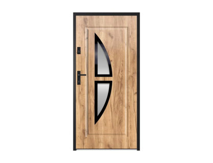 Puerta de entrada de acero con vidrio y acero inoxidable Alt. 207 x Ancho 100 cm efecto roble - apertura hacia la derecha Domiona-domiona