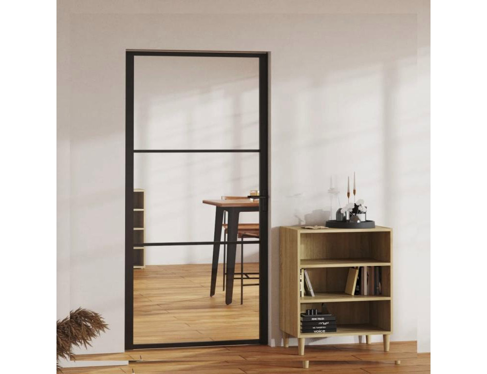 Puerta interior cristal y aluminio 102,5x201,5 cm Negro Domiona-domiona