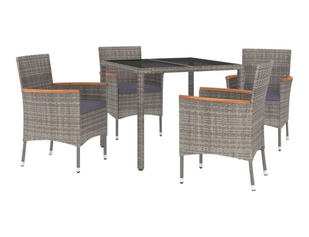Set comedor de jardín 5 piezas con cojines ratán sintético gris Domiona-domiona