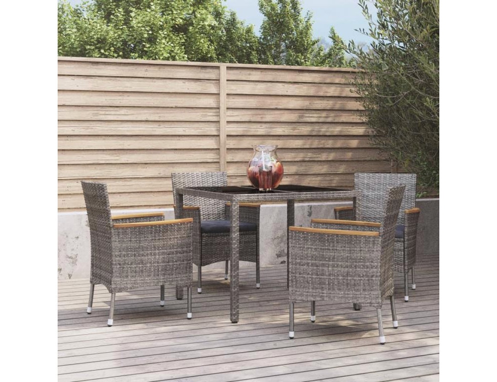 Set comedor de jardín 5 piezas con cojines ratán sintético gris Domiona-domiona