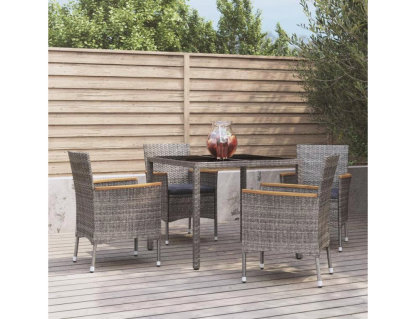 Set comedor de jardín 5 piezas con cojines ratán sintético gris Domiona-domiona