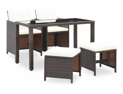 Set comedor de jardín 5 piezas y cojines ratán sintético marrón Domiona-domiona
