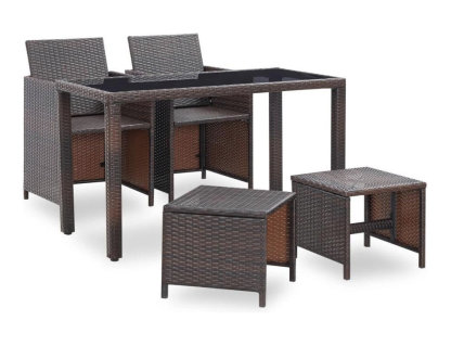 Set comedor de jardín 5 piezas y cojines ratán sintético marrón Domiona-domiona