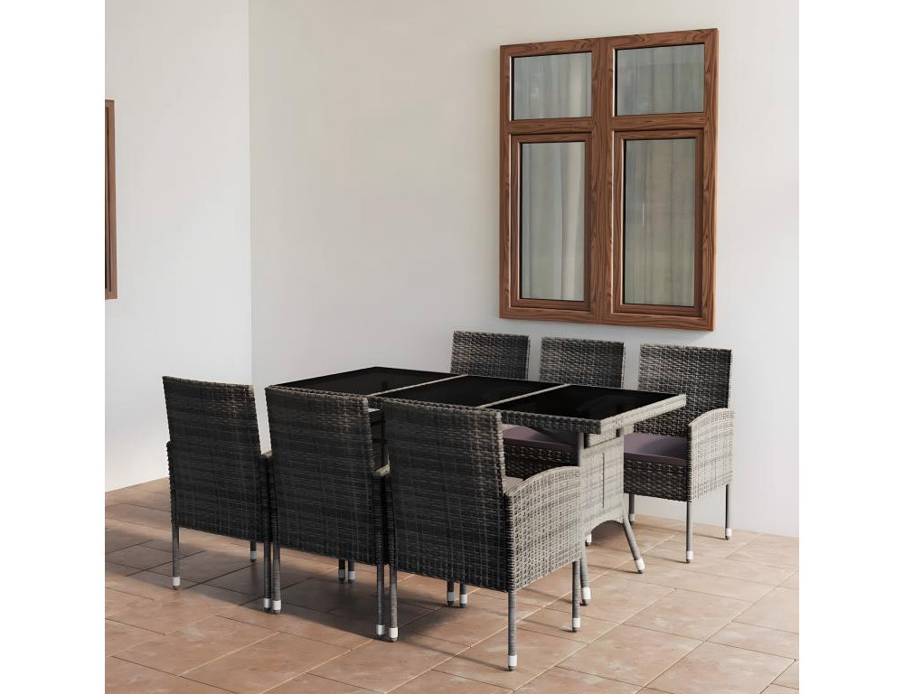Set comedor jardín 7 pzas ratán sintético gris antracita y gris Domiona-domiona