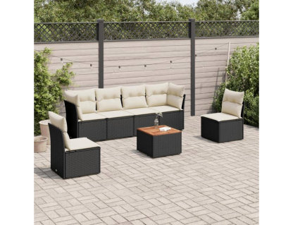 Set de comedor de jardín 7 piezas y cojines ratán sintético negro Domiona-domiona