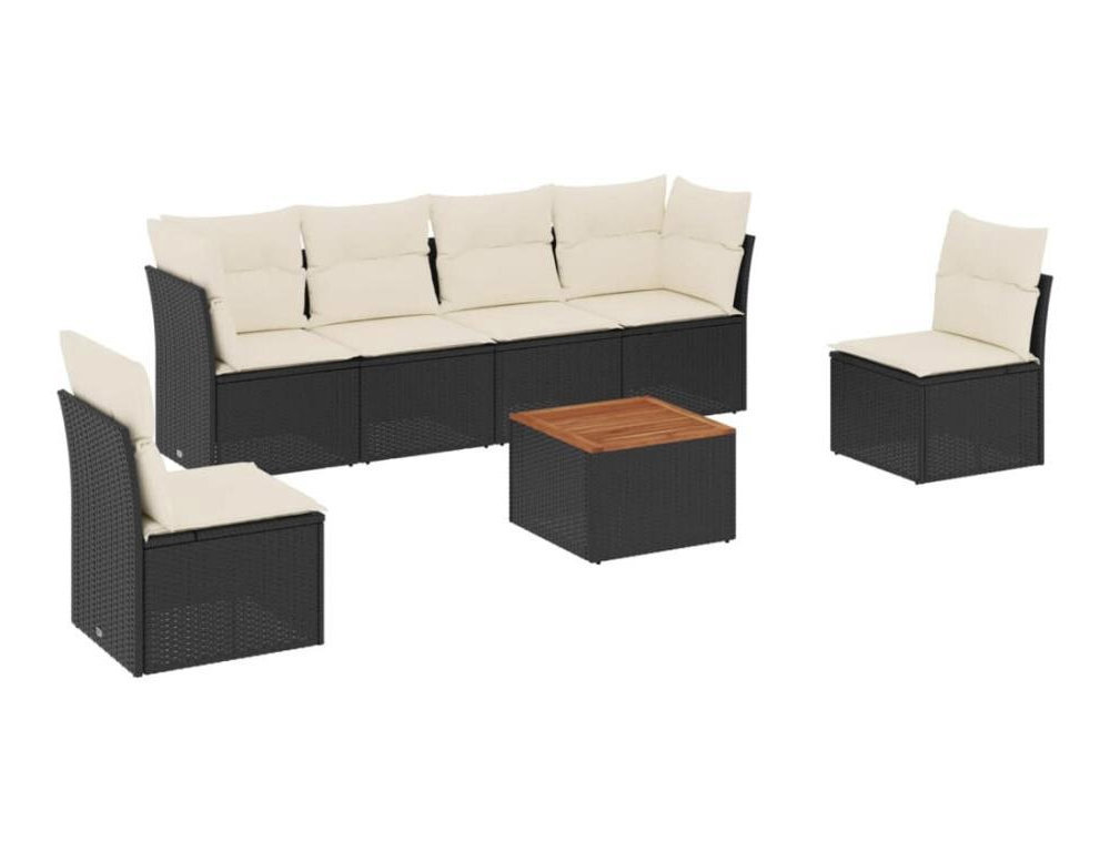 Set de comedor de jardín 7 piezas y cojines ratán sintético negro Domiona-domiona