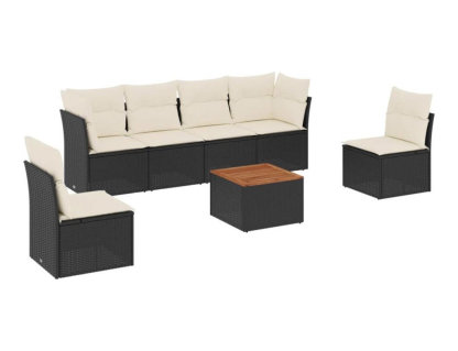 Set de comedor de jardín 7 piezas y cojines ratán sintético negro Domiona-domiona