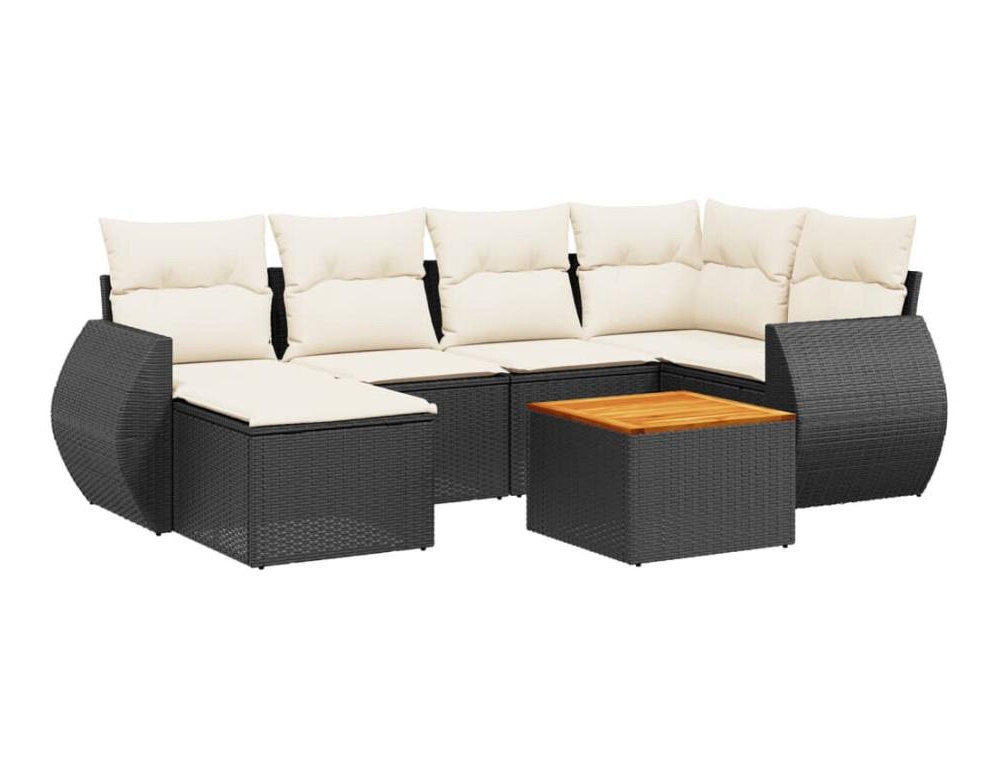 Set de comedor de jardín 7 piezas y cojines ratán sintético negro Domiona-domiona