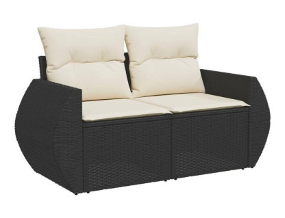 Set de comedor de jardín 7 piezas y cojines ratán sintético negro Domiona-domiona