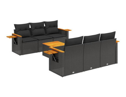 Set de comedor de jardín 7 pzas y cojines ratán sintético negro Domiona-domiona