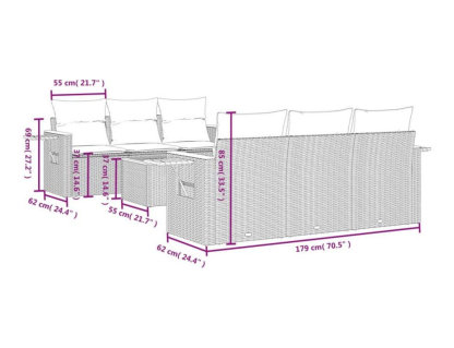 Set de comedor de jardín 7 pzas y cojines ratán sintético negro Domiona-domiona