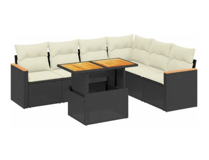 Set de comedor de jardín 7 pzas y cojines ratán sintético negro Domiona-domiona