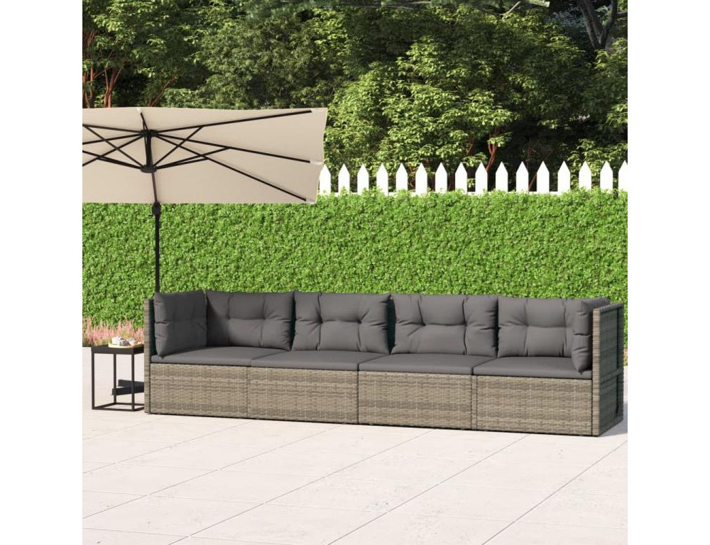 Set de muebles de jardín 4 pzas y cojines ratán sintético gris Domiona-domiona