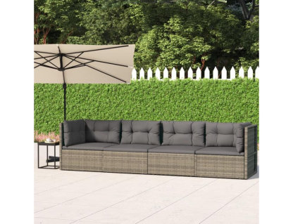 Set de muebles de jardín 4 pzas y cojines ratán sintético gris Domiona-domiona