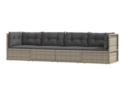 Set de muebles de jardín 4 pzas y cojines ratán sintético gris Domiona-domiona