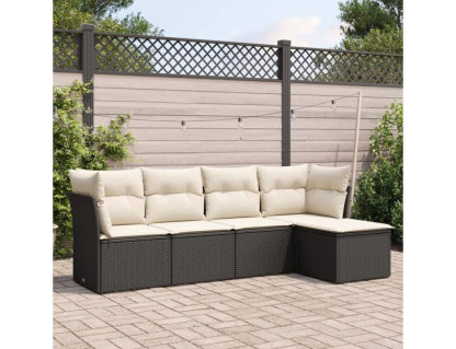 Set de muebles de jardín 5 piezas y cojines ratán sintético negro Domiona-domiona