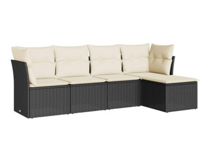 Set de muebles de jardín 5 piezas y cojines ratán sintético negro Domiona-domiona