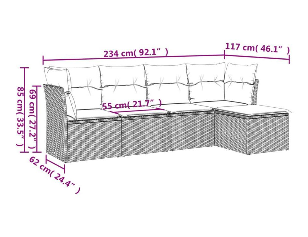 Set de muebles de jardín 5 piezas y cojines ratán sintético negro Domiona-domiona