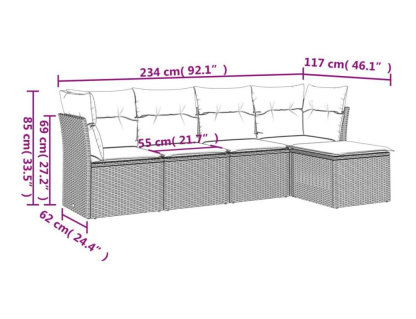 Set de muebles de jardín 5 piezas y cojines ratán sintético negro Domiona-domiona