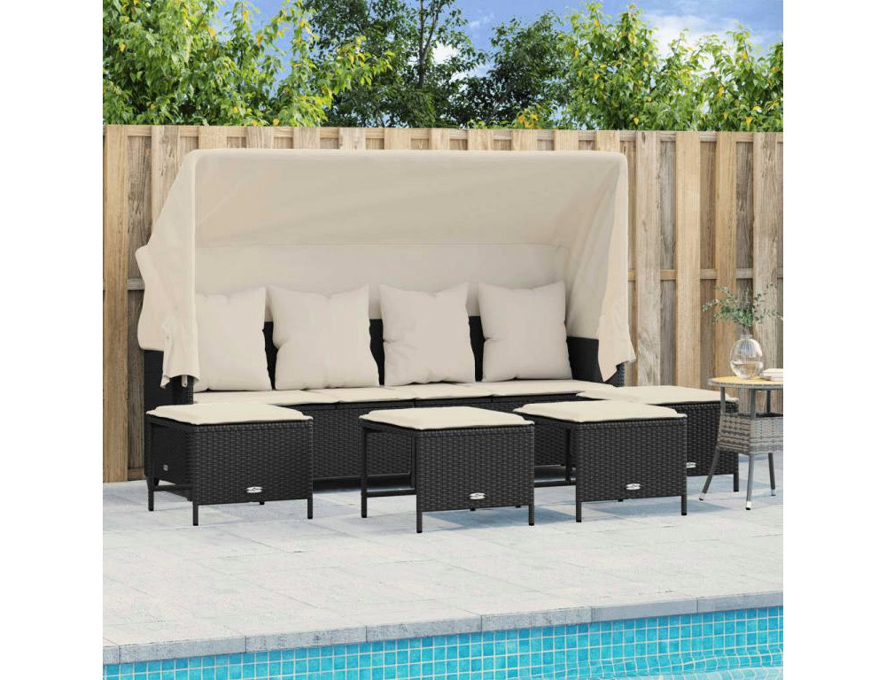Set de muebles de jardín 5 pzas y cojines ratán sintético negro Domiona-domiona