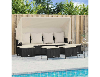 Set de muebles de jardín 5 pzas y cojines ratán sintético negro Domiona-domiona