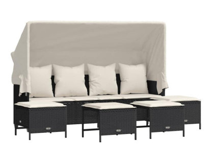 Set de muebles de jardín 5 pzas y cojines ratán sintético negro Domiona-domiona