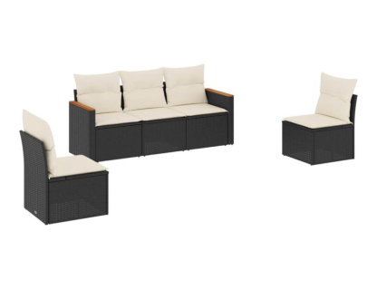 Set de muebles de jardín 5 pzas y cojines ratán sintético negro Domiona-domiona