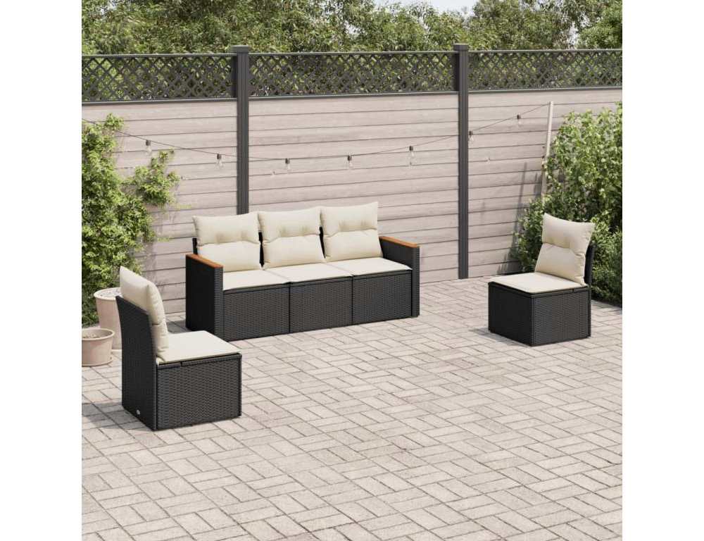 Set de muebles de jardín 5 pzas y cojines ratán sintético negro Domiona-domiona