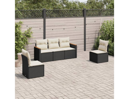 Set de muebles de jardín 5 pzas y cojines ratán sintético negro Domiona-domiona