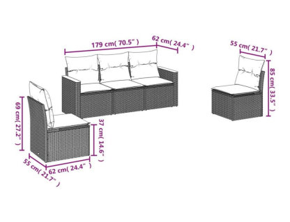 Set de muebles de jardín 5 pzas y cojines ratán sintético negro Domiona-domiona