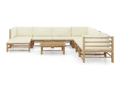 Set de muebles de jardín 9 piezas bambú y cojines blanco crema Domiona-domiona