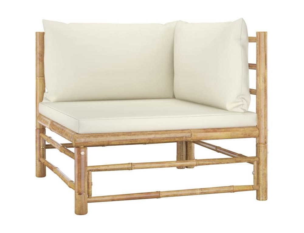 Set de muebles de jardín 9 piezas bambú y cojines blanco crema Domiona-domiona