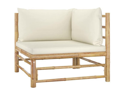 Set de muebles de jardín 9 piezas bambú y cojines blanco crema Domiona-domiona