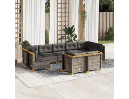 Set de muebles de jardín 9 pzas y cojines ratán sintético gris Domiona-domiona