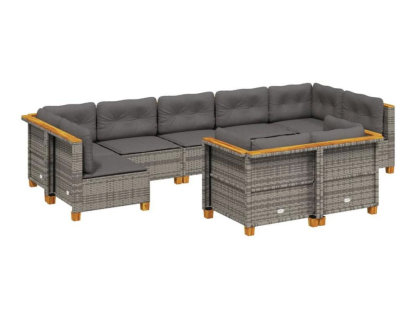 Set de muebles de jardín 9 pzas y cojines ratán sintético gris Domiona-domiona