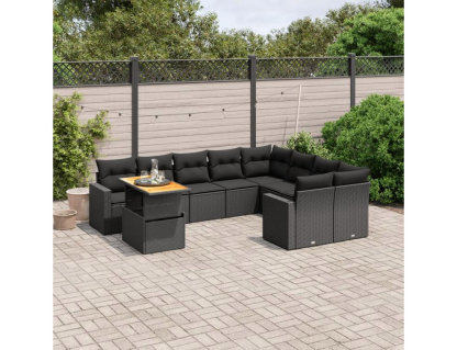 Set de sofás de jardín 10 piezas cojines ratán sintético negro Domiona-domiona