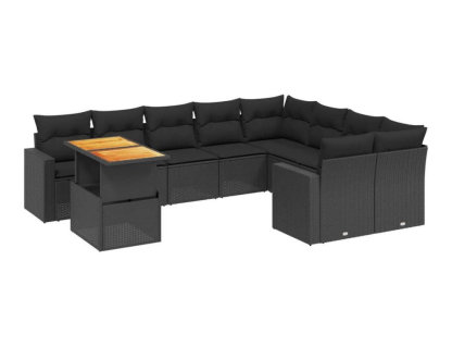 Set de sofás de jardín 10 piezas cojines ratán sintético negro Domiona-domiona