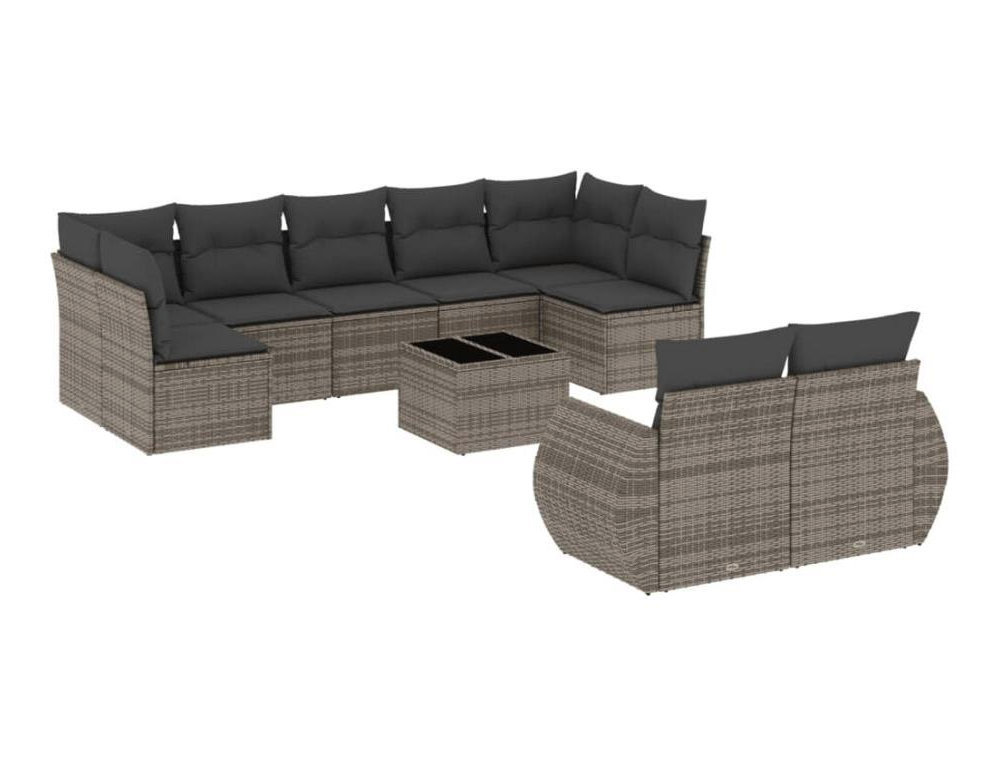 Set de sofás de jardín 10 pzas con cojines ratán sintético gris Domiona-domiona