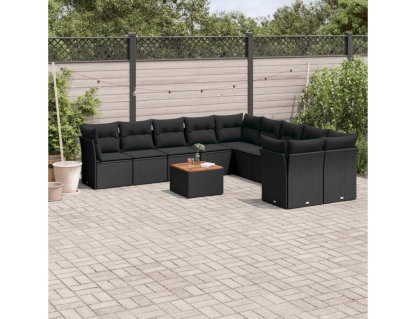 Set de sofás de jardín 11 pzas y cojines ratán sintético negro Domiona-domiona