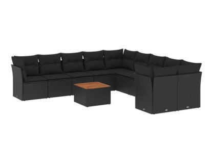 Set de sofás de jardín 11 pzas y cojines ratán sintético negro Domiona-domiona