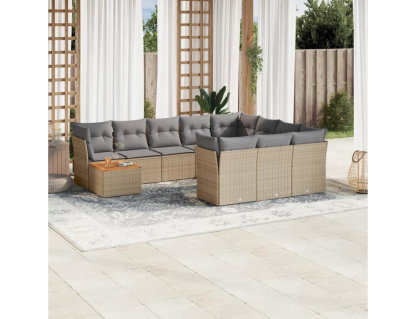 Set de sofás de jardín 11piezas con cojines ratán sintético beige Domiona-domiona