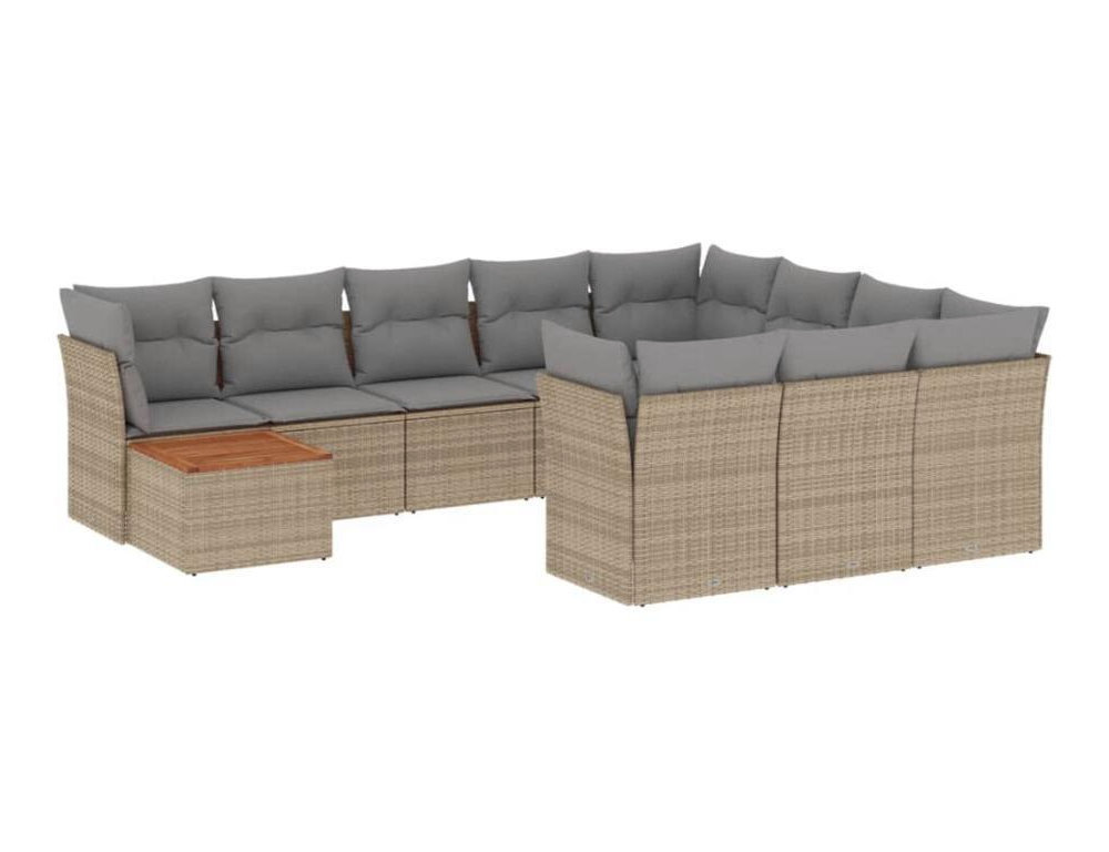 Set de sofás de jardín 11piezas con cojines ratán sintético beige Domiona-domiona