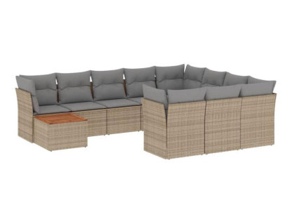 Set de sofás de jardín 11piezas con cojines ratán sintético beige Domiona-domiona