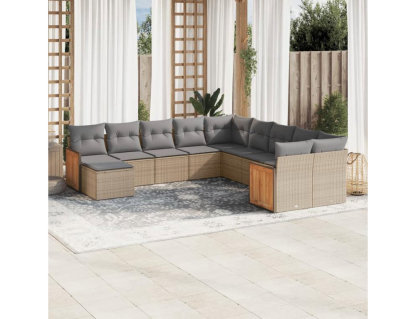 Set de sofás de jardín 11pzas con cojines ratán sintético beige Domiona-domiona