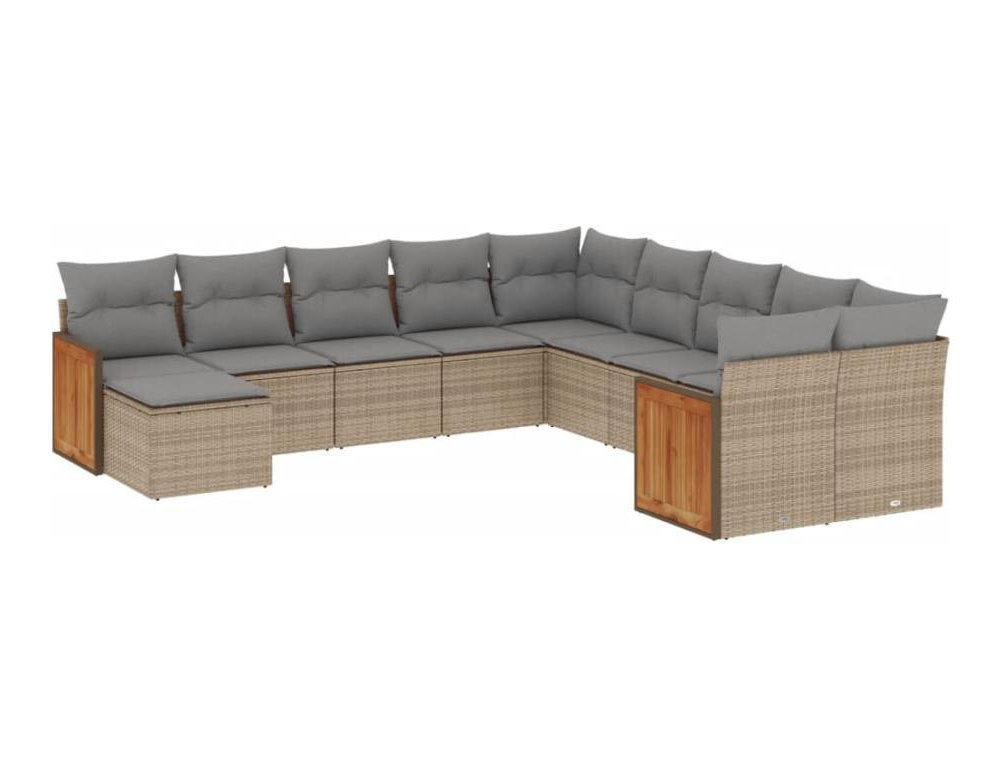 Set de sofás de jardín 11pzas con cojines ratán sintético beige Domiona-domiona