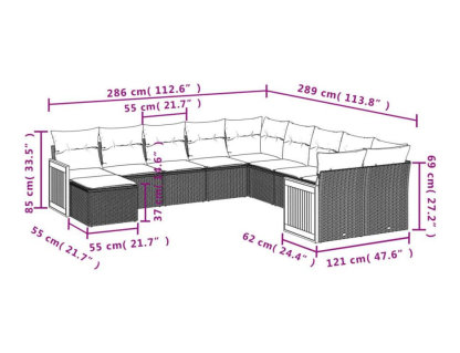 Set de sofás de jardín 11pzas con cojines ratán sintético beige Domiona-domiona