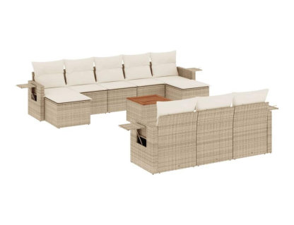Set de sofás de jardín 11pzas con cojines ratán sintético beige Domiona-domiona