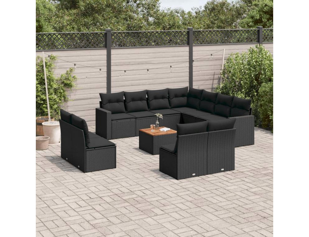 Set de sofás de jardín 12 piezas cojines ratán sintético negro Domiona-domiona
